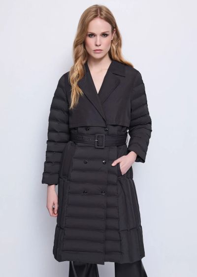 Black Women's Trench Coat Long JACKET GAUDI (SKU)521FD35004