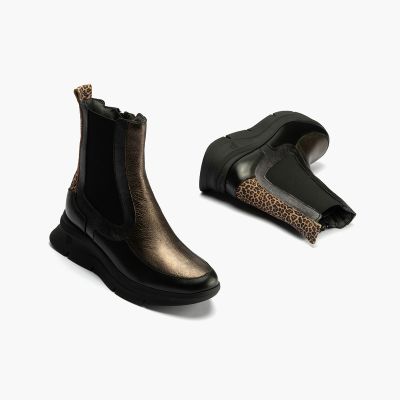 Леопардови акценти! Черни дамски спортни обувки за стил и комфорт.PITILLOS (SKU)10755