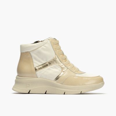Creamy beige patent leather sports boots PITILLOS (SKU)10916