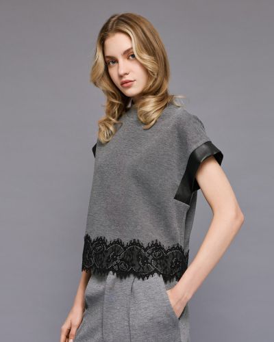 Gray women's blouse with lace - elegant and stylish ACCESS FASHION (SKU) 2069