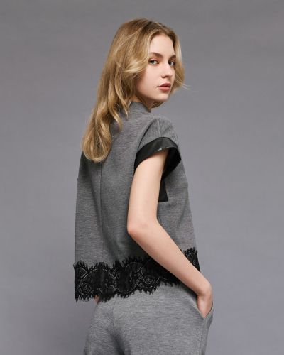Сива дамска блуза с дантела - елегантна и стилна ACCESS FASHION (SKU) 2069