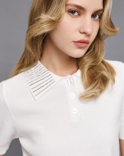 Бяла дамска блуза с кристална яка - фино плетиво ACCESS FASHION (SKU) 8002