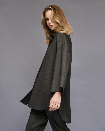 Long Women's Shirt with Crystals - Oversized Style ACCESS FASHION (SKU) 7054