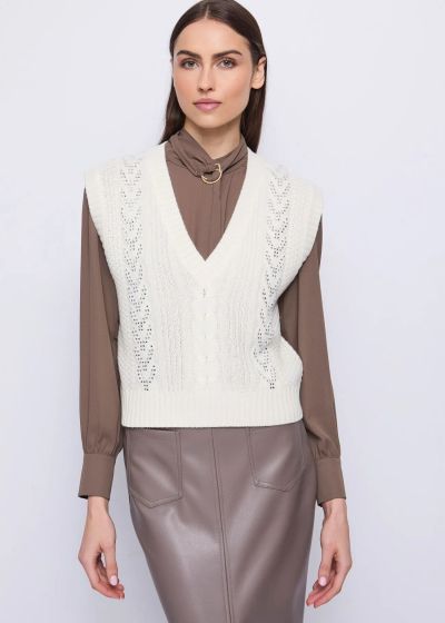 Елегантен бял пуловер без ръкави с камъни - must have GAUDI (SKU) 521FD53017