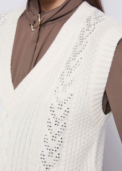 Елегантен бял пуловер без ръкави с камъни - must have GAUDI (SKU) 521FD53017