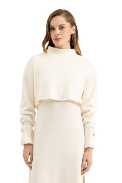 Бяла плетена дълга рокля - елегантна и стилна LE SARTE DEL SOLE (SKU) 3644