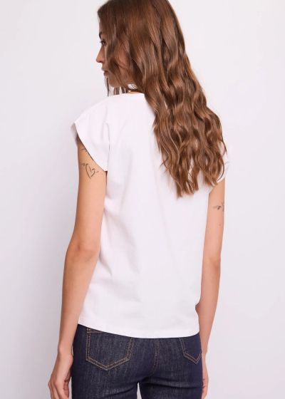 Дамска бяла тениска с принт и лого - комфорт и стил GAUDI (SKU) 611BD64038