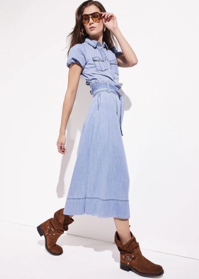 Дамска памучна миди пола с колан - градска елегантност GAUDI (SKU) 611BD76007