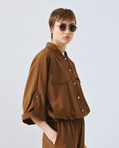 Women's viscose shirt in chocolate color ACCESS FASHION (SKU) 1045