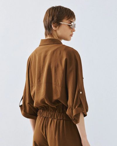 Women's viscose shirt in chocolate color ACCESS FASHION (SKU) 1045