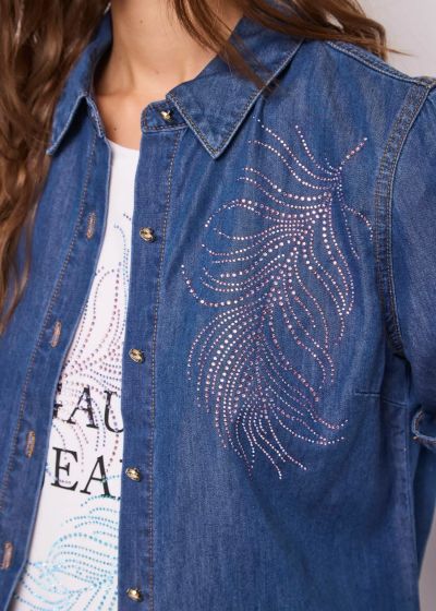 Denim shirt with stones - elegant and stylish GAUDI (SKU) 611BD46003