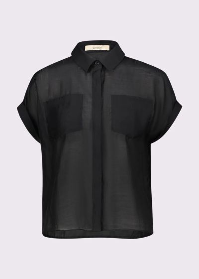 Black linen shirt with short sleeves - elegant and comfortable GAUDI (SKU) 611FD45044