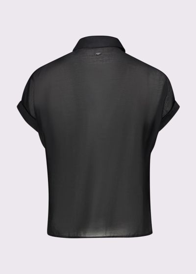 Black linen shirt with short sleeves - elegant and comfortable GAUDI (SKU) 611FD45044