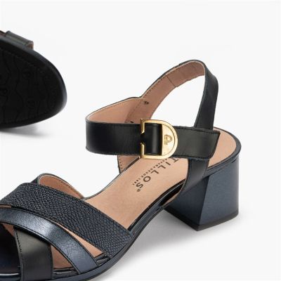 Navy blue women's sandals with a medium heel - elegant and comfortable!PITILLOS (SKU)11214