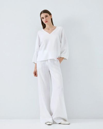 White viscose linen trousers - elegant comfort ACCESS FASHION (SKU) 5032
