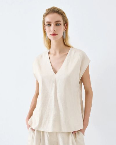 Golden Blouse with V-Neckline - Elegance and Style ACCESS FASHION (SKU) 2064