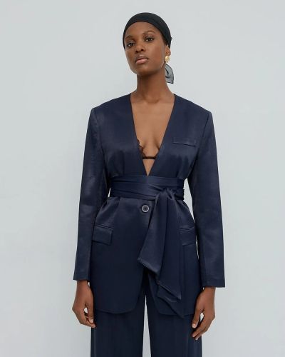 Elegant jacket, ink blue, satin sheen ACCESS FASHION (SKU) 1059