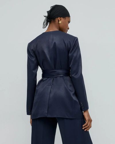Elegant jacket, ink blue, satin sheen ACCESS FASHION (SKU) 1059