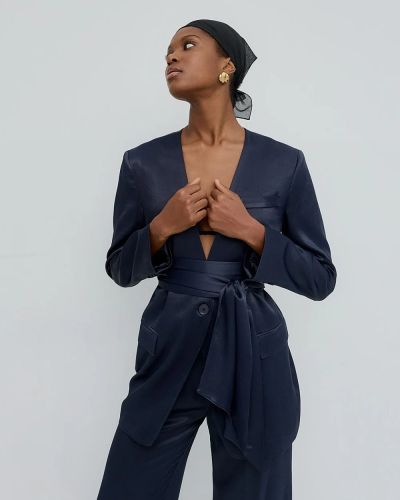 Elegant jacket, ink blue, satin sheen ACCESS FASHION (SKU) 1059