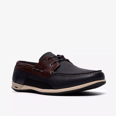 Men's leather loafer - dark blue with brown accents CLARKS (SKU)26186198