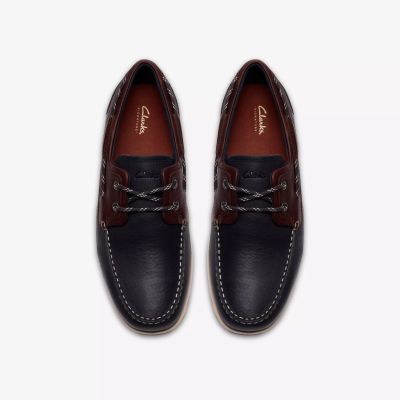 Men's leather loafer - dark blue with brown accents CLARKS (SKU)26186198