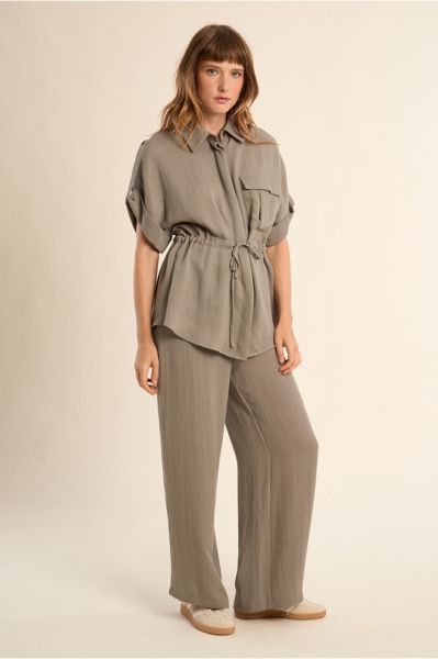 Дамски панталон цвят каки с висока талия – стилен и удобен MOLLY BRACKEN (SKU) LA1955EP