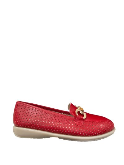 Дамска Ежедневна Обувка от Естествена Кожа - Наситено Червено, Модерен Стил.RELAX ANATOMIC (SKU)1723