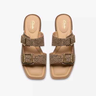 Дамски чехли с модерен животински принт, елегантни, удобни, нисък ток .CLARKS (SKU)26185802
