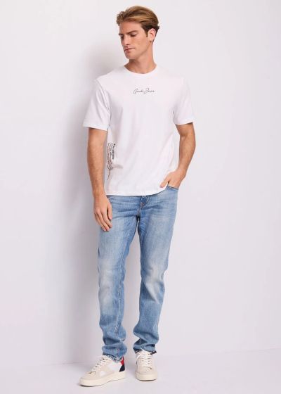Men's White T-Shirt with Logo on the Front - Elegant, Comfortable and Modern GAUDI(SKU)611GU64109