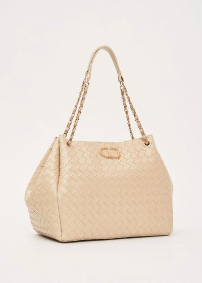 Women's knitted eco-leather bag in cream color - elegant, modern and comfortable GAUDI (SKU) 12850