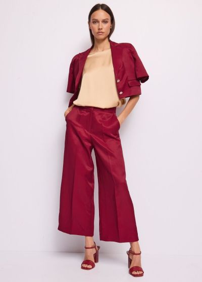 Дамски панталон в цвят burgundy с плисета и висока талия GAUDI (SKU) 611FD25024