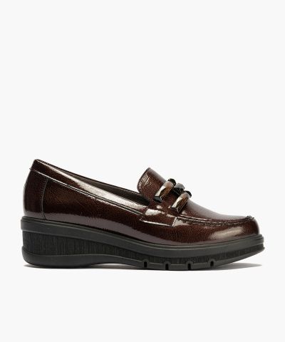 Women's platform shoes, patent leather, dark brown - elegance and comfort!!! PITILLOS (SKU)11541