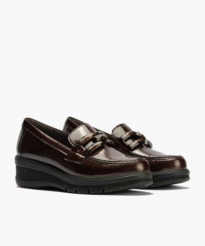 Women's platform shoes, patent leather, dark brown - elegance and comfort!!! PITILLOS (SKU)11541