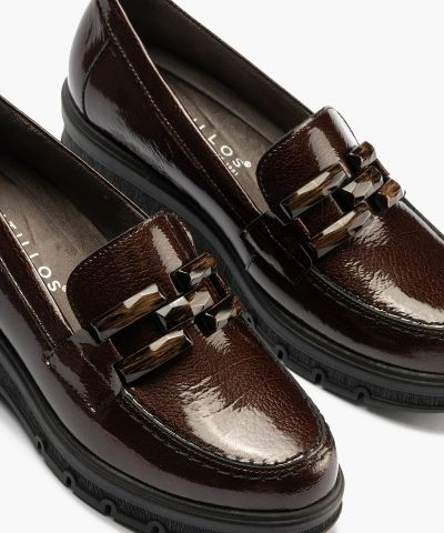 Women's platform shoes, patent leather, dark brown - elegance and comfort!!! PITILLOS (SKU)11541