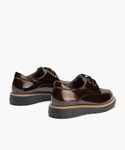 Women's elegant brown loafer with laces, stylish polka dot pattern and comfortable sole.PITILLOS (SKU)11555