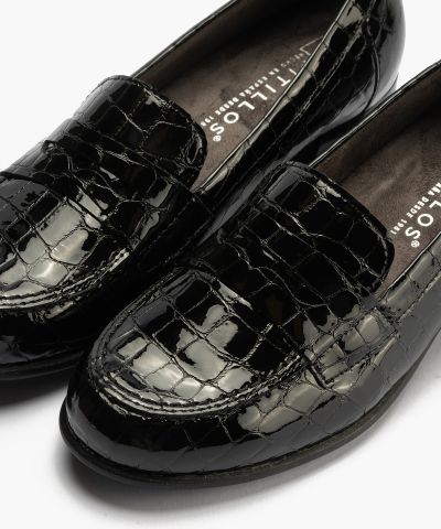 Дамска елегантна обувка кроко лак в черен цвят !!!PITILLOS (SKU)11634