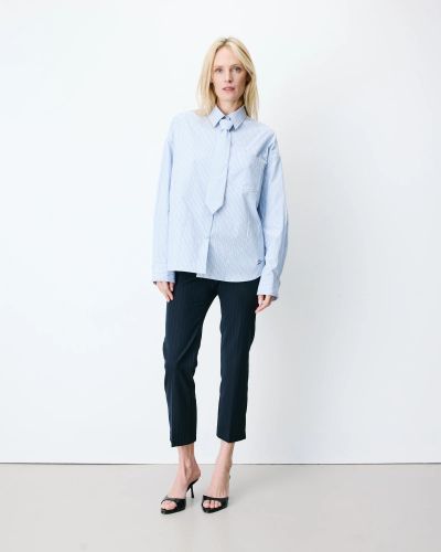 Women's striped shirt, with tie, wide loose cut, stylish and modern.GRACE&MILA (SKU)17027