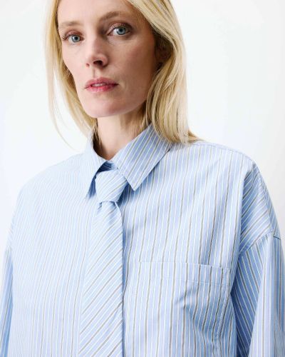 Women's striped shirt, with tie, wide loose cut, stylish and modern.GRACE&MILA (SKU)17027