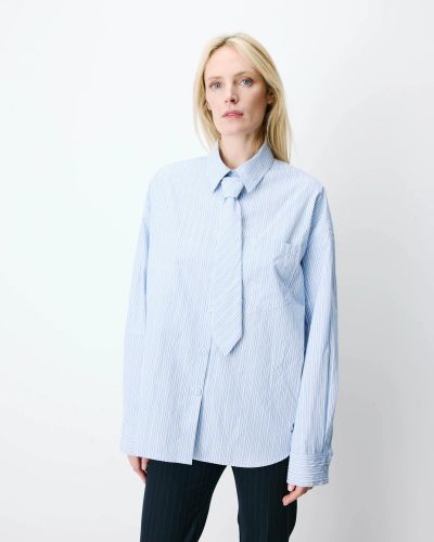 Women's striped shirt, with tie, wide loose cut, stylish and modern.GRACE&MILA (SKU)17027