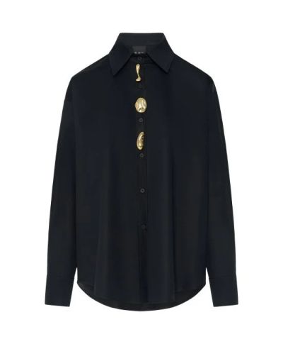 Elegant women's shirt, black, with attractive metal brooches for a stylish modern look! ACCESS FASHION (SKU)64-7021