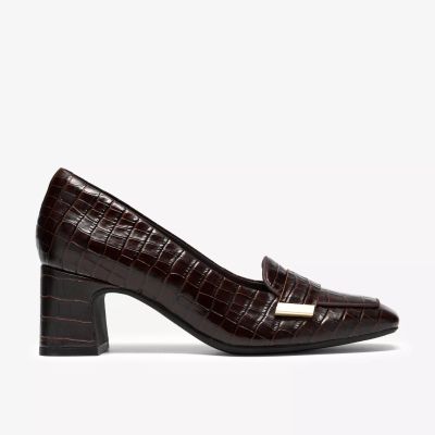 Дамска елегантна обувка кроко кожа в кафяв цвят на ток!!!CLARKS (SKU)26327185