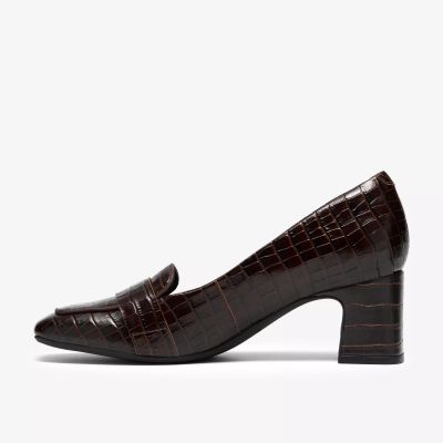 Дамска елегантна обувка кроко кожа в кафяв цвят на ток!!!CLARKS (SKU)26327185