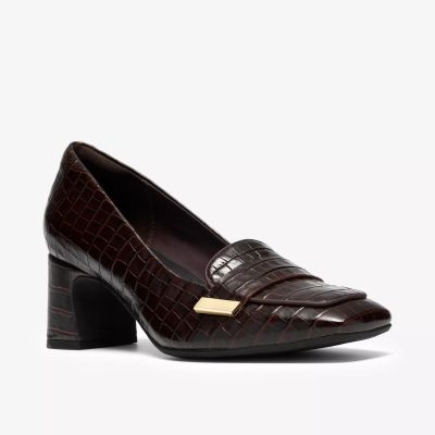 Дамска елегантна обувка кроко кожа в кафяв цвят на ток!!!CLARKS (SKU)26327185