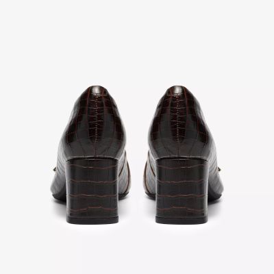 Дамска елегантна обувка кроко кожа в кафяв цвят на ток!!!CLARKS (SKU)26327185