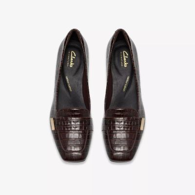 Дамска елегантна обувка кроко кожа в кафяв цвят на ток!!!CLARKS (SKU)26327185