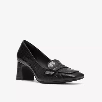 Дамска елегантна обувка кроко кожа в черен цвят на ток!!!CLARKS (SKU)26320255