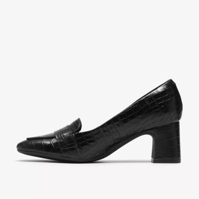 Дамска елегантна обувка кроко кожа в черен цвят на ток!!!CLARKS (SKU)26320255