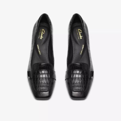 Дамска елегантна обувка кроко кожа в черен цвят на ток!!!CLARKS (SKU)26320255