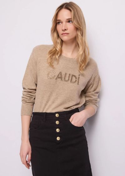 Стилна Дамска Блуза Фино Плетиво с Ефектен Лого Надпис GAUDI (SKU) 621BD53029