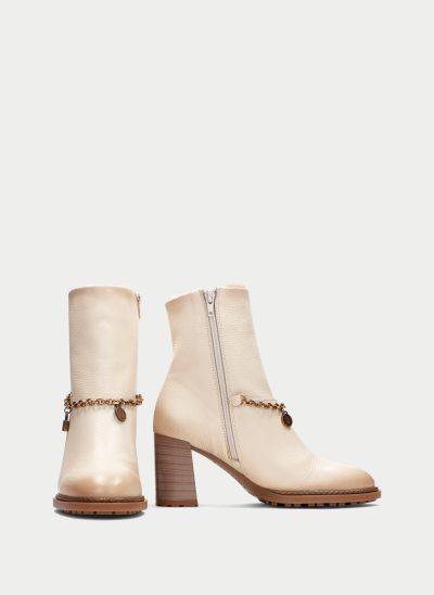 Women's Cream-Colored High-Heeled Ankle Boots – Elegant Design!!! HISPANITAS (SKU) 265161